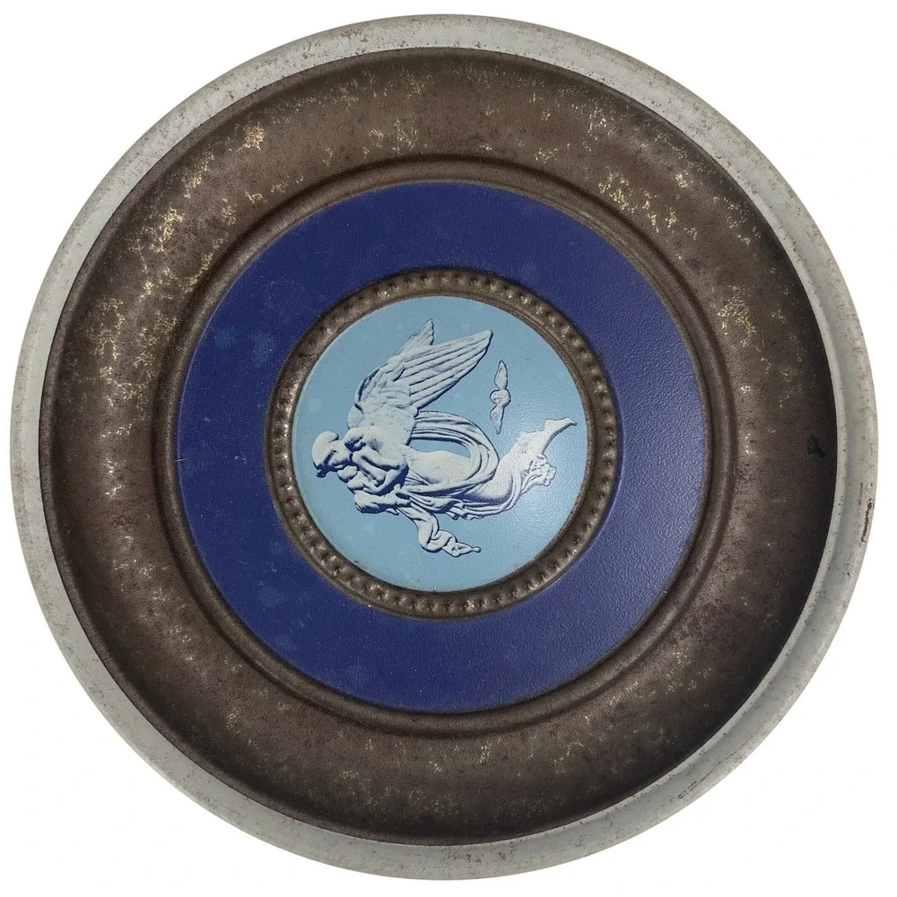Guildcraft New York Blue Jasperware Style Tin‎ Container Trinket Box Vintage